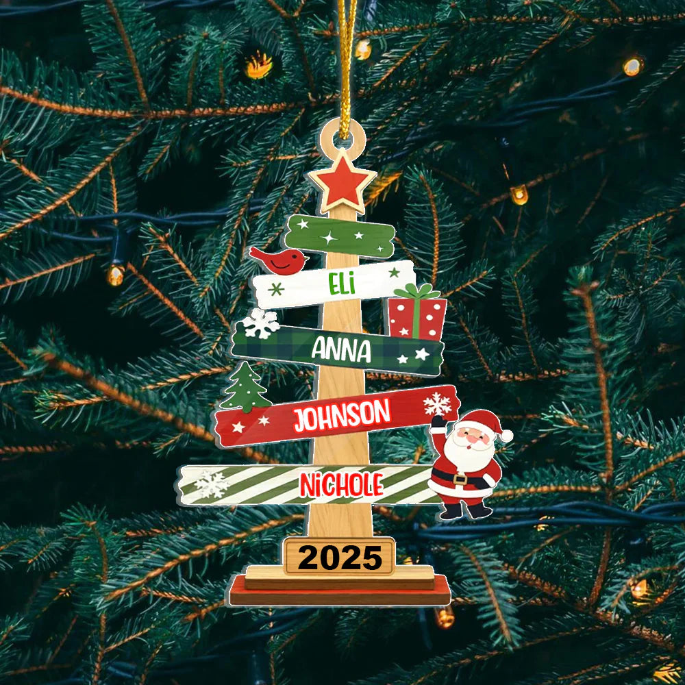 Our Family Christmas Tree Wooden Ornament - Personalized Christmas Gifts For Mom, Dad, Kids, Family