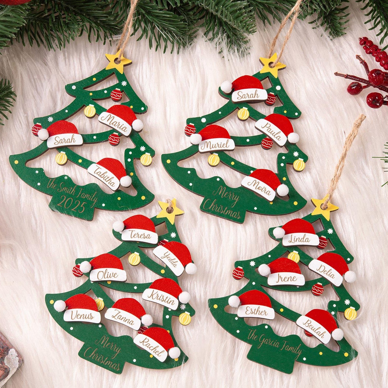 2025 Christmas Ornament, Custom Wooden Family Christmas Tree Ornament, Engraved Ornament, Family Christmas Gift