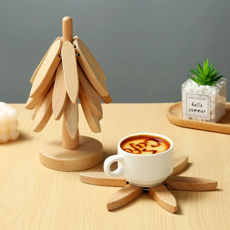 Wooden Tree Heat Resistant Coaster Set