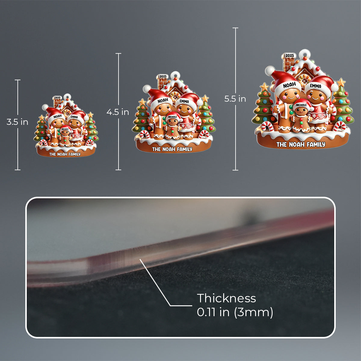 Sweet Cookie Man Family 3D Effect-Personalized Acrylic Ornament