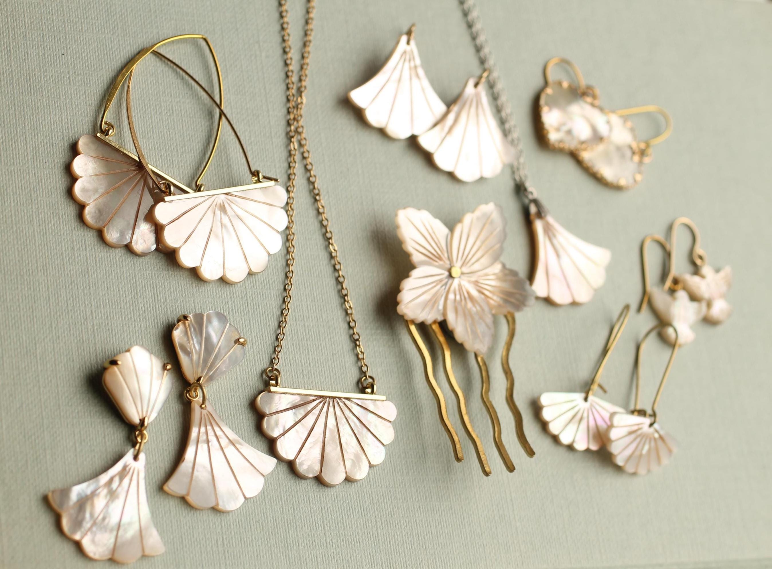 Art Deco Pearl Bridal Earrings: Gold or Silver Mother of Pearl Wedding Jewelry