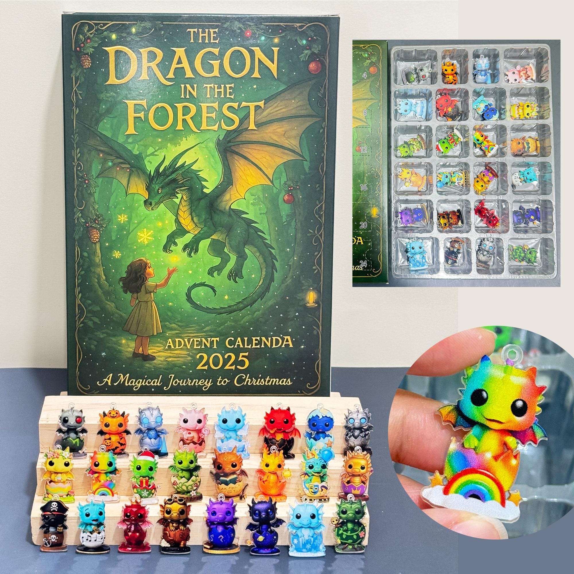 2025 Emotional Support Advent Calendar: 24Pcs Funny Acrylic Ornaments,Vegetable,Fruits,Capibara,The Dragon & Forest,Christmas Countdown Gift