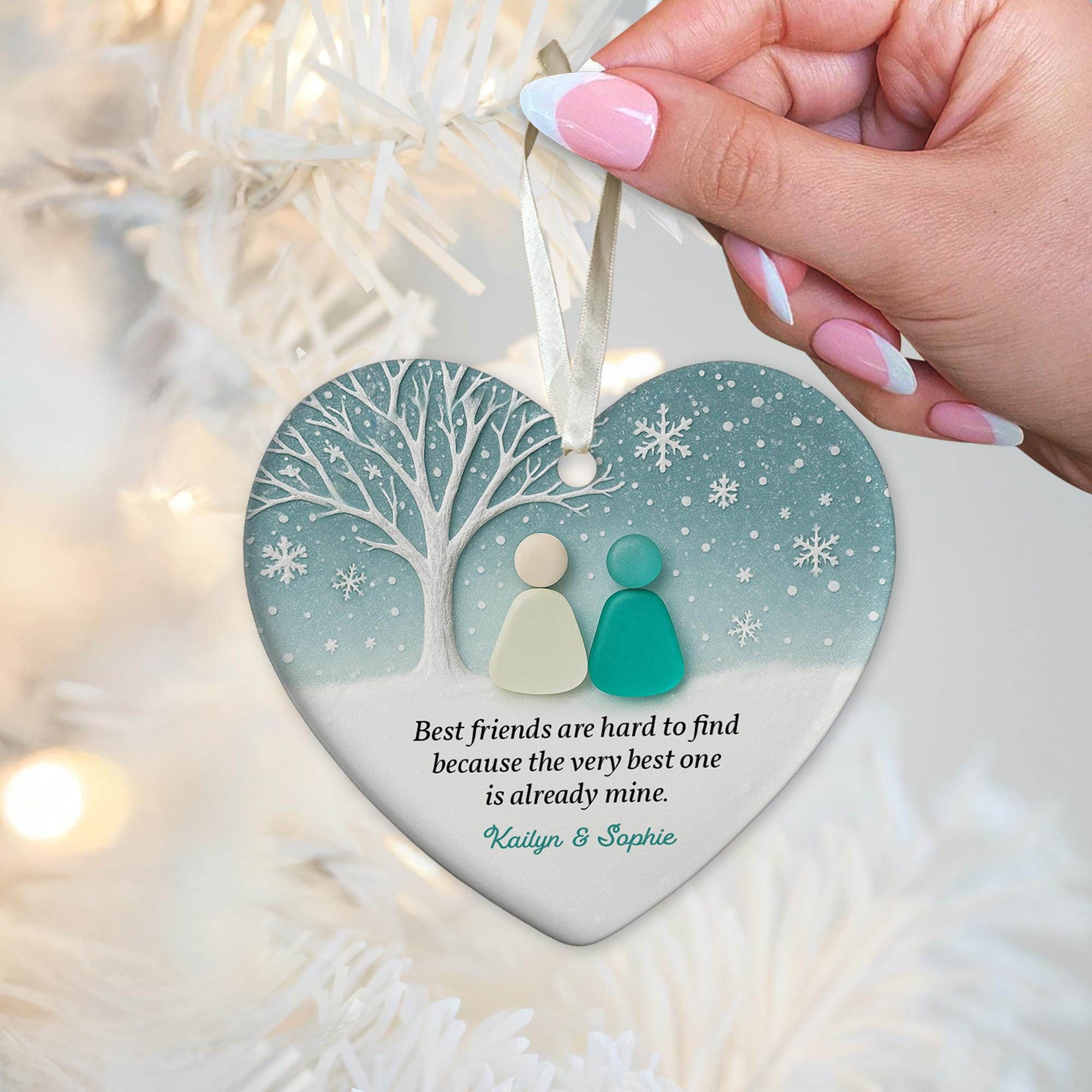Personalized 2D Best Friend Sea Glass Ceramic Ornament: Friends Christmas Gift