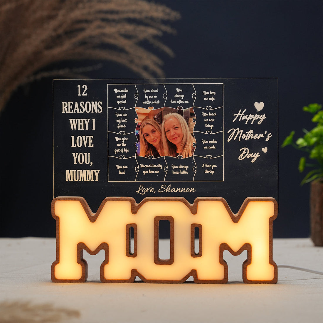 Personalized MOM Letter Night Light – 12 Reasons Why I Love You, Mom