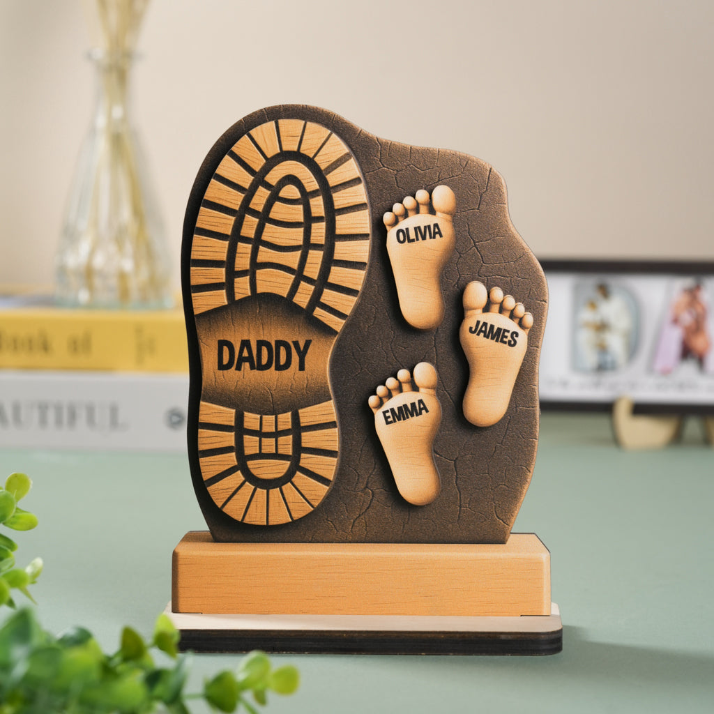 Father and Child Footprint Wooden Stand Personalized