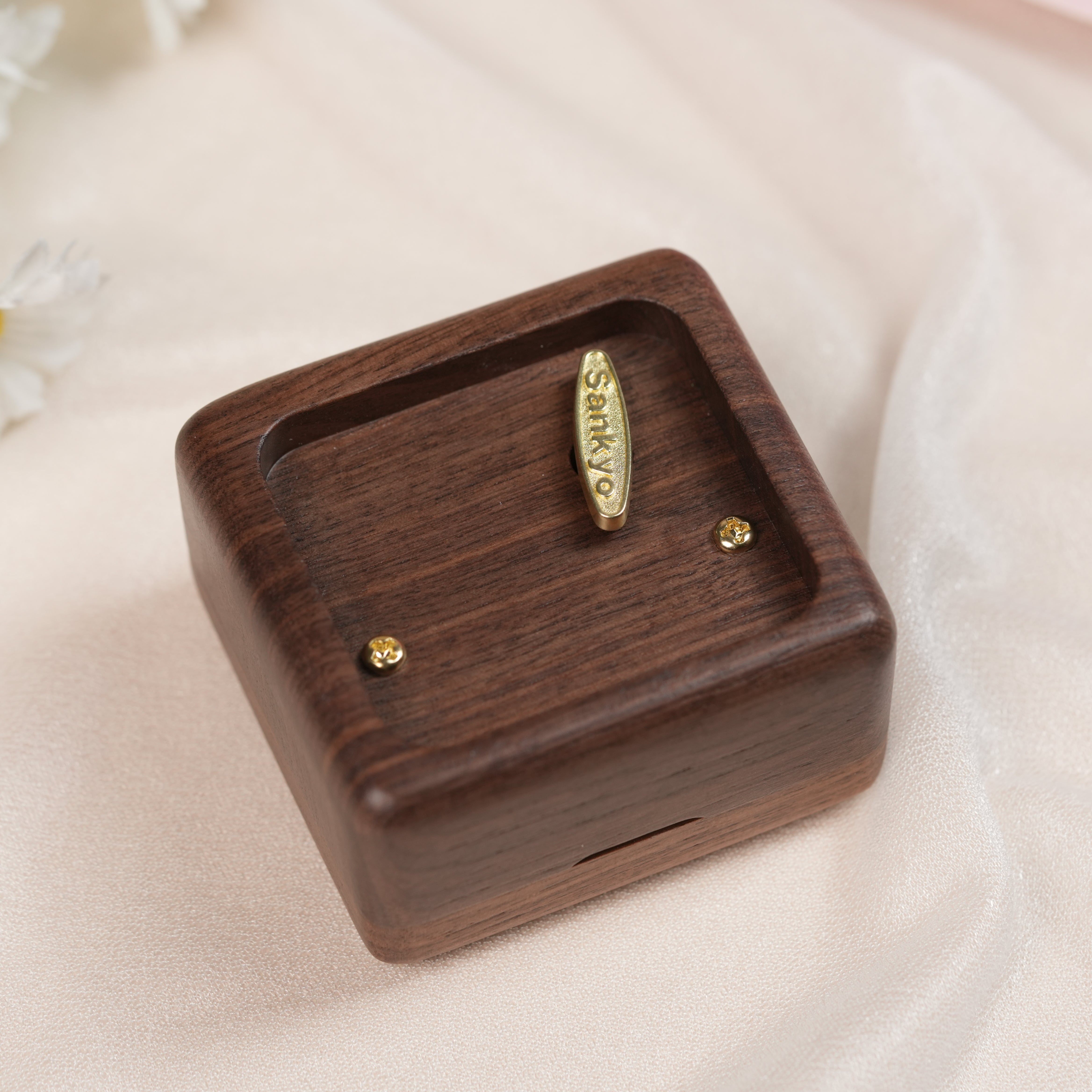 Personalized Music Box with a Custom Metal Melody Mechanism, Wooden Square Music Box