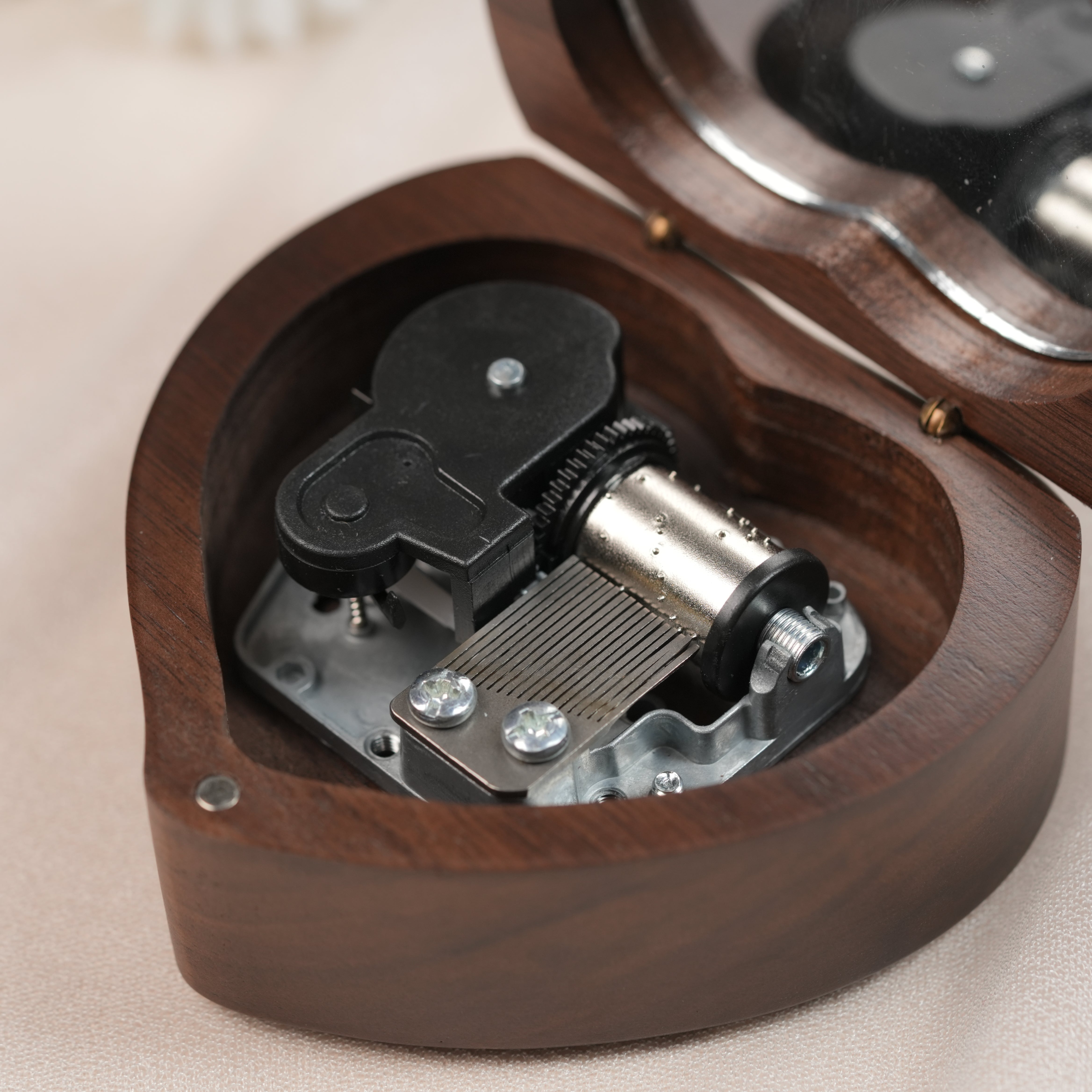 Personalized Music Box with a Custom Metal Melody Mechanism, Wooden Heart Music Box