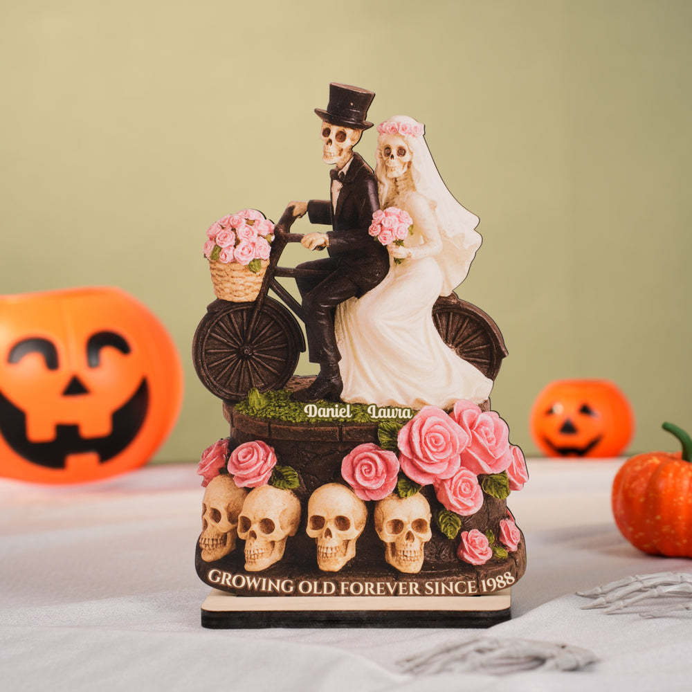 Growing Old Forever Wooden Stand Halloween Skeleton Couple