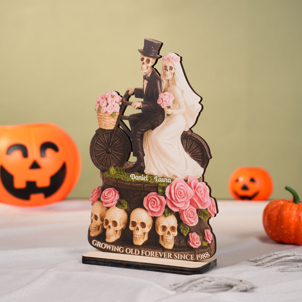 Growing Old Forever Wooden Stand Halloween Skeleton Couple