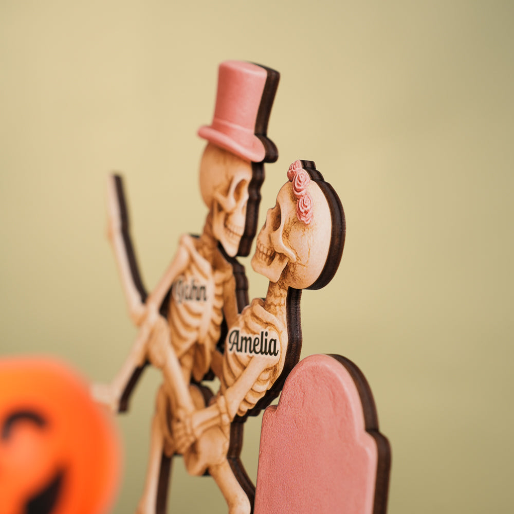 Growing Old Forever Wooden Stand Halloween Skeleton Couple