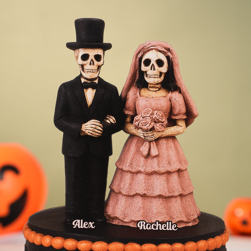 Growing Old Forever Wooden Stand Halloween Skeleton Couple