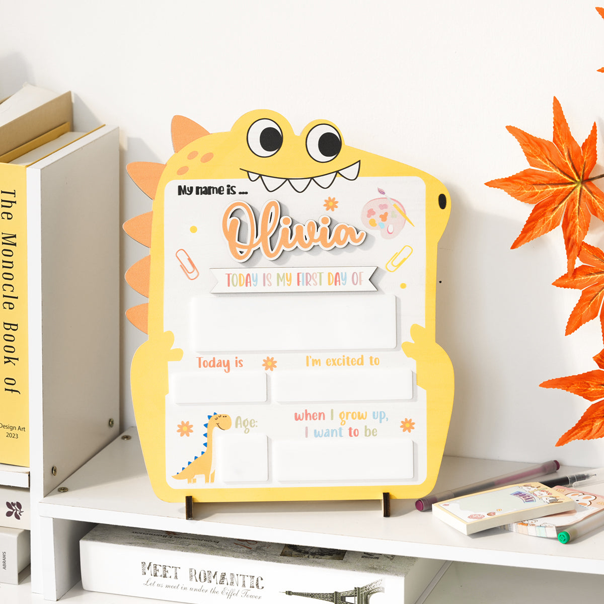 Back to School Sign Dino, Custom Kids School Board Sign