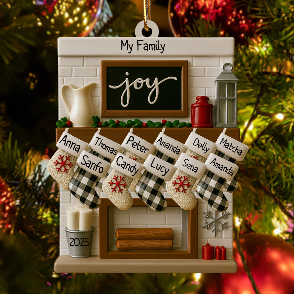 Fireplace Mantel Family Stocking Ornament Personalized Joy Ornament for Christmas Family of 2 3 4 5 6 7 8 9 10 11 12- Family of 11 Ornaments