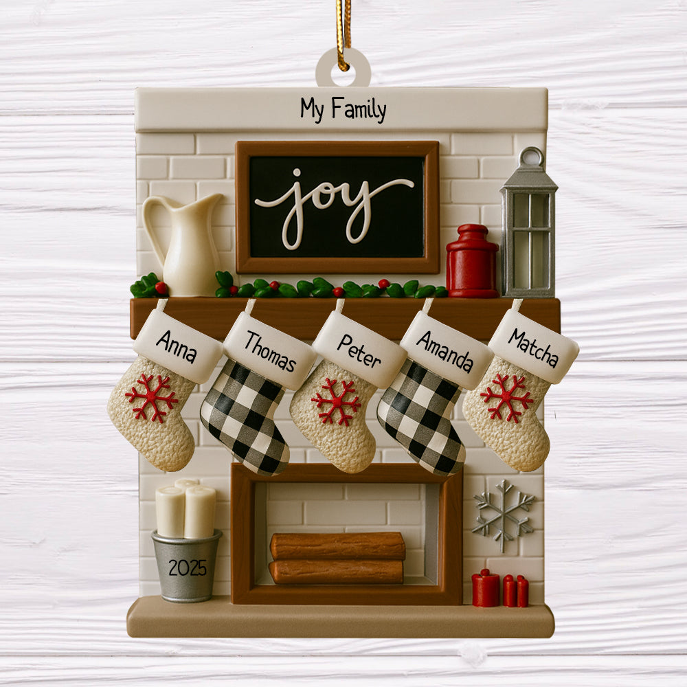 Fireplace Mantel Family Stocking Ornament Personalized Joy Ornament for Christmas Family of 2 3 4 5 6 7 8 9 10 11 12- Family of 11 Ornaments