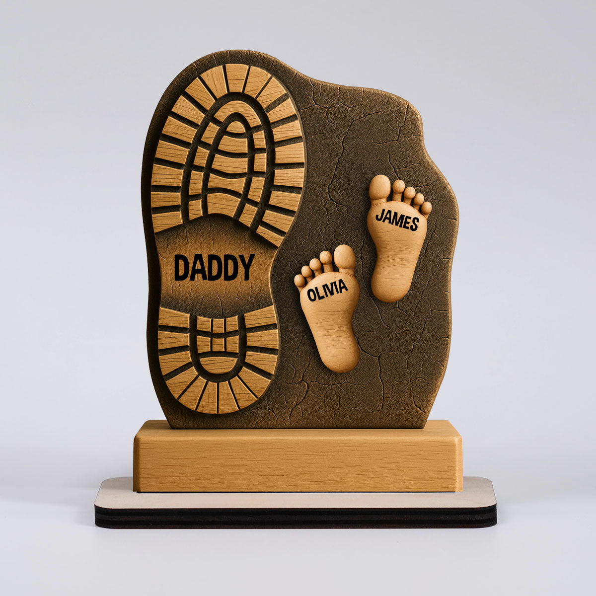 Father and Child Footprint Wooden Stand Personalized