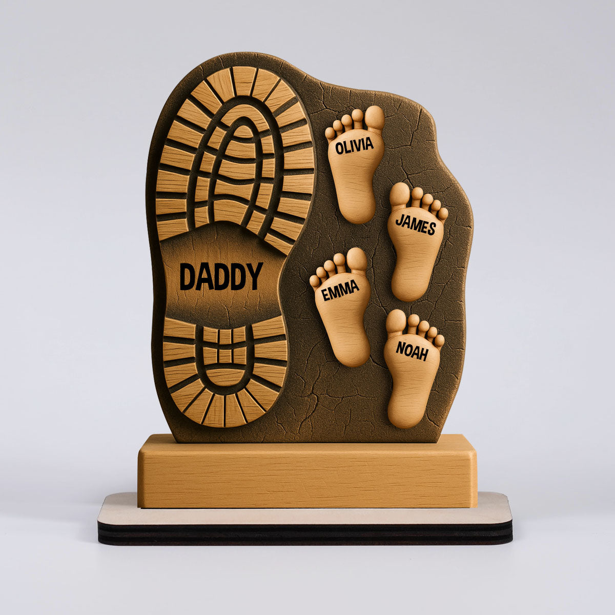 Father and Child Footprint Wooden Stand Personalized