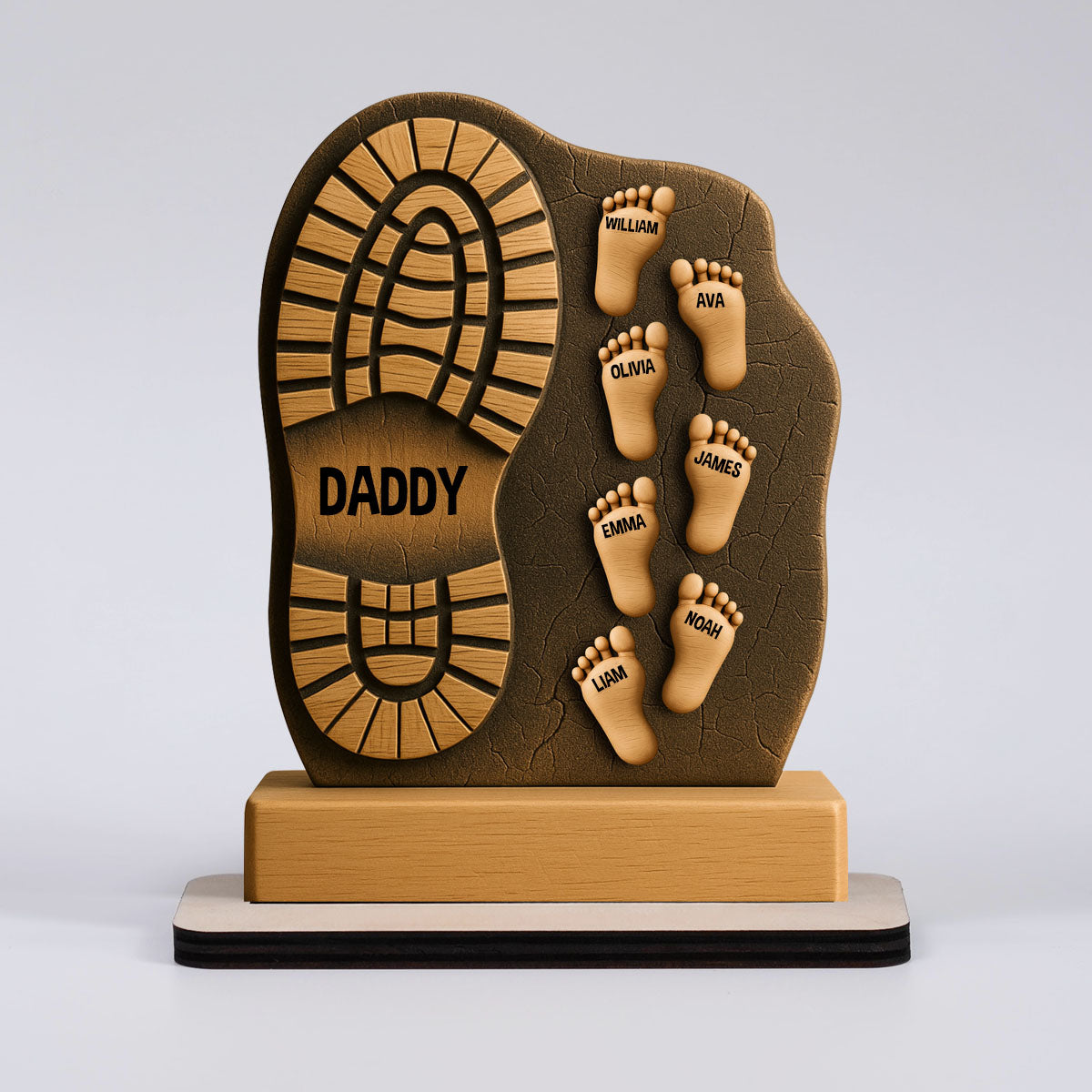Father and Child Footprint Wooden Stand Personalized