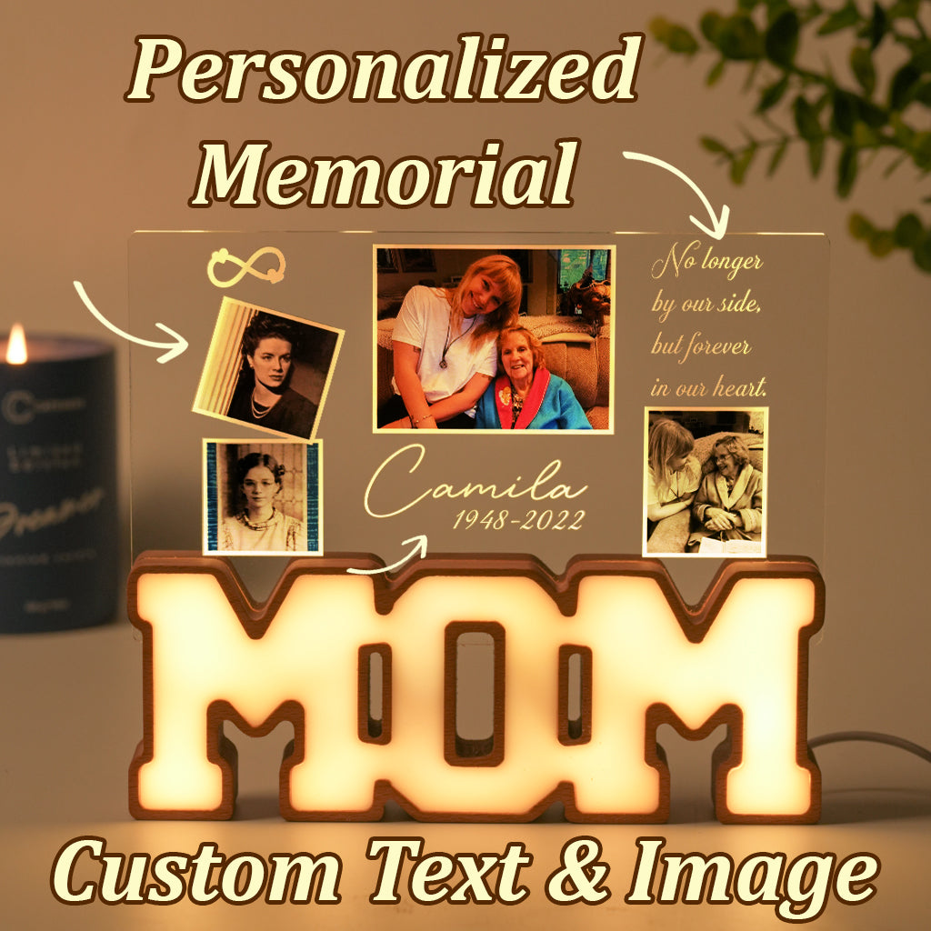 Personalized MOM Letter Night Light – In Loving Memory with Dates & Images