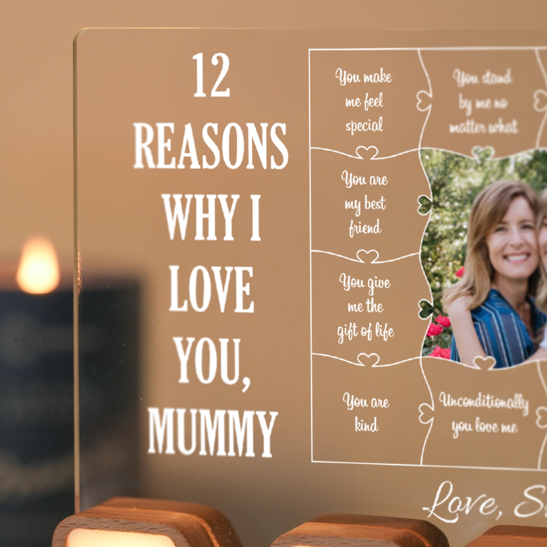 Personalized MOM Letter Night Light – 12 Reasons Why I Love You, Mom