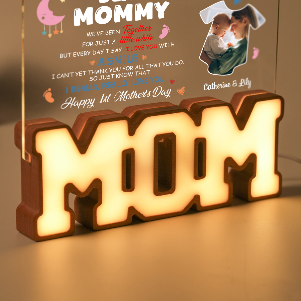 Personalized MOM Letter Night Light - Happy First Mother's Day