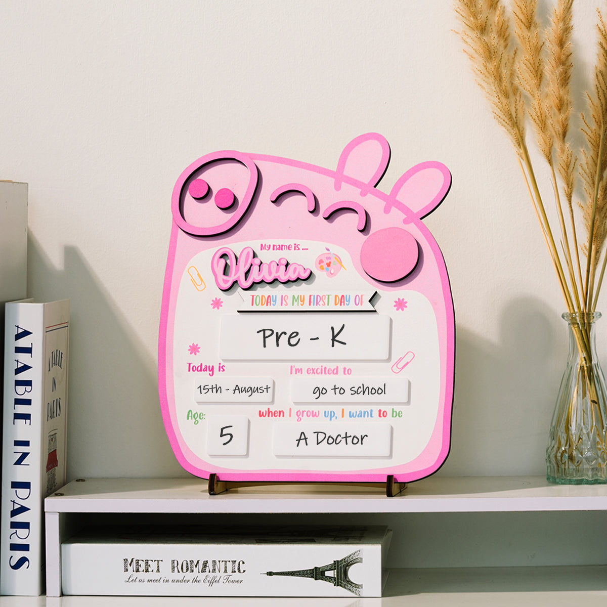 Back to School Sign Cute Pig, Custom Kids Daisy School Board Sign