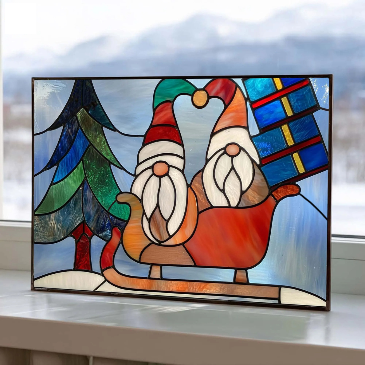 Stained glass gnome christmas suncathcer gift pattern Suncatcher Decor Glass DIY Christmas Gifts , Christmas Decor