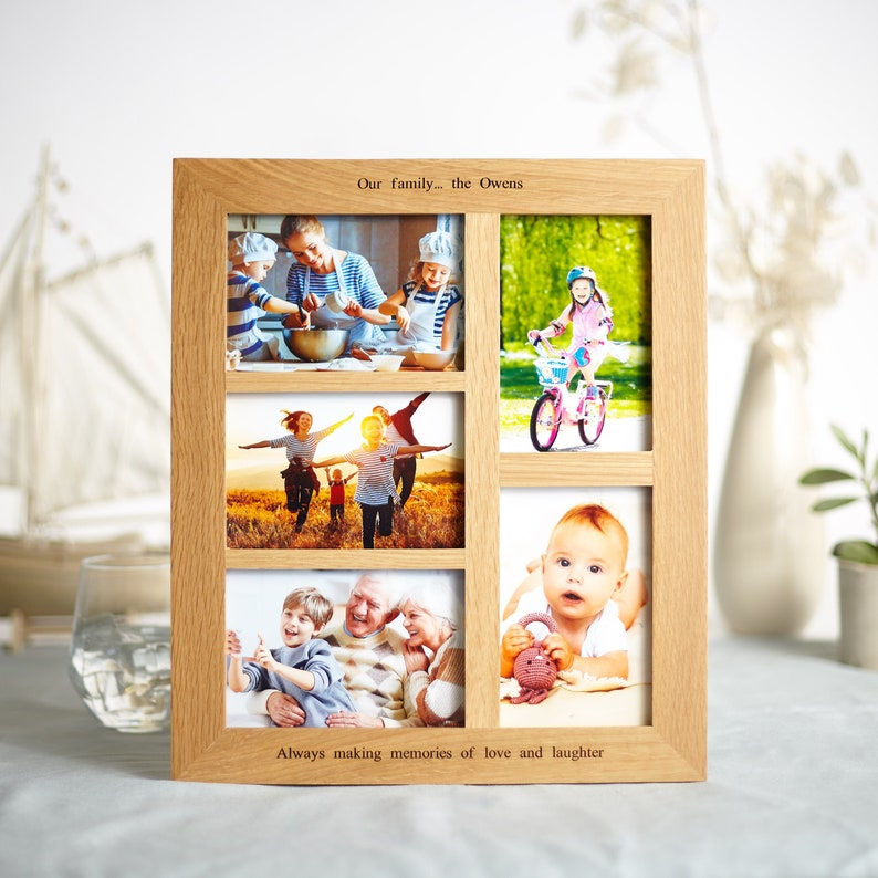 Personalized Solid Oak Multi Photo Frame: 5-Aperture Collage