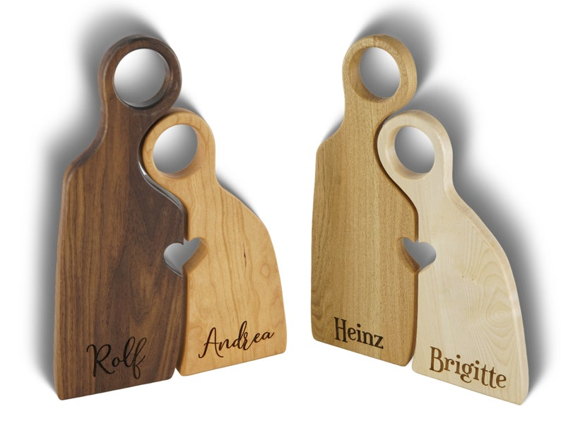 Cutting board figures with heart personalized from different types of wood wedding gift, couple gift for Valentine's Day, Mother's Day gift
