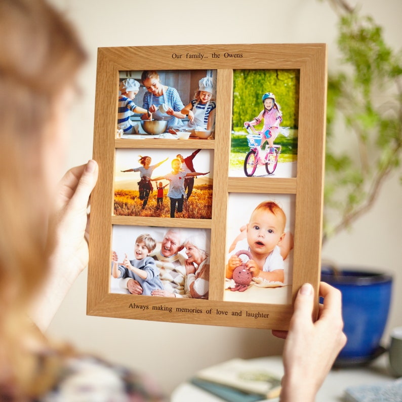 Personalized Solid Oak Multi Photo Frame: 5-Aperture Collage