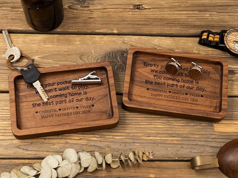 Empty your Pockets Daddy - Custom Engraved Wood Tray, Father's Day Gift for Dad, Custom Wood Catchall, Personalized Valet Tray for Men
