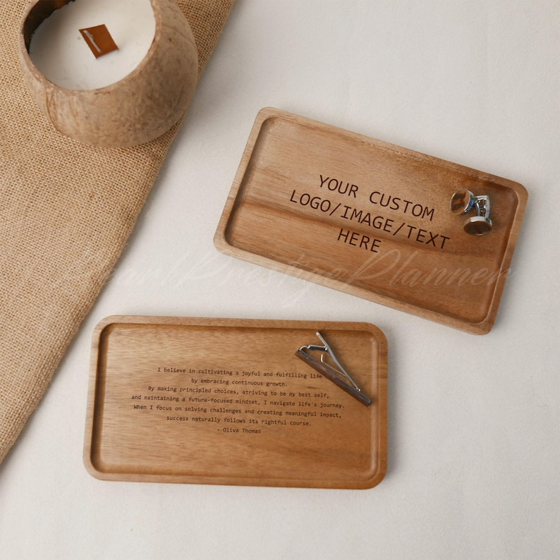 Custom Wooden Tray with Logo, Image or Text, Personalized Catchall Tray for Men, Gifts for Him, Desk Organizer, Branding Gift, Birthday Gift