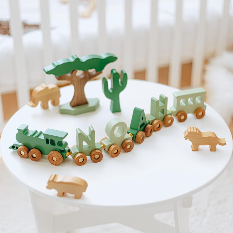 Personalized Train | Train Name With Magnets First Birthday Gift Baby Toys Wooden Train With Railway Fidget Toys For Kids Nursery Decor