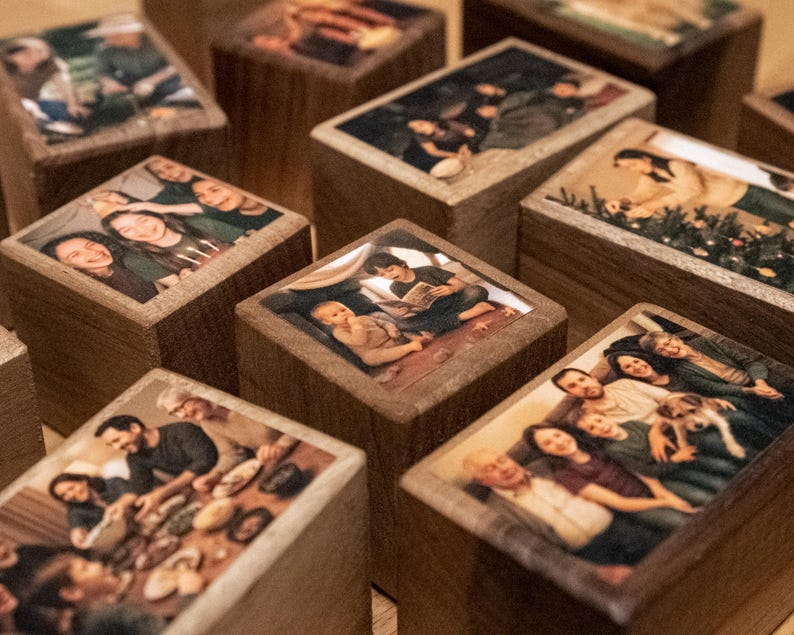 Custom Wooden Photo Blocks Collage – Stackable Wood Photo Block Set, Family & Personalized Picture Gift