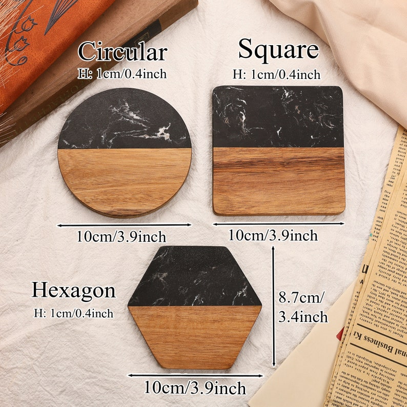 Custom Marble Wooden Coaster, Wedding Favors Bulk Engraved Coasters, Personalized Gift for Housewarming, Anniversary, Gifts for Newlyweds