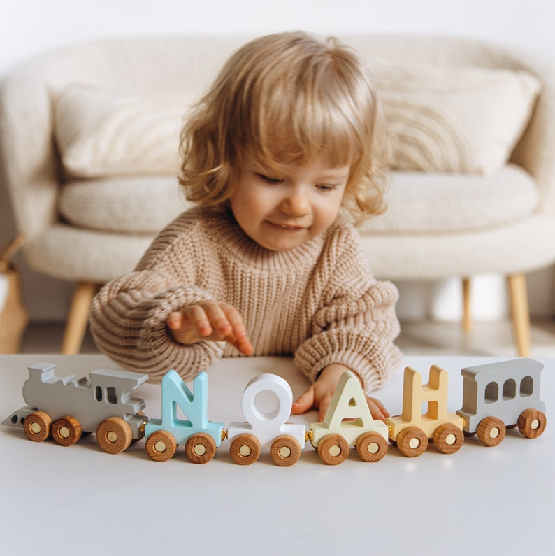 Personalized Train | Train Name With Magnets First Birthday Gift Baby Toys Wooden Train With Railway Fidget Toys For Kids Nursery Decor