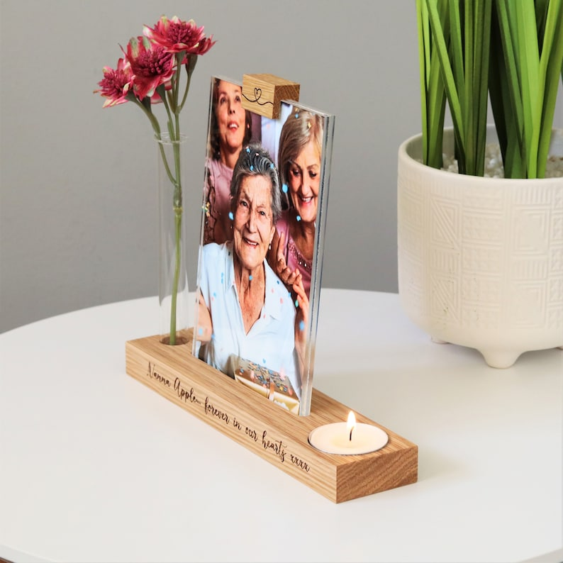 Personalised Memorial Candle Holder with Vase and Photo Frame