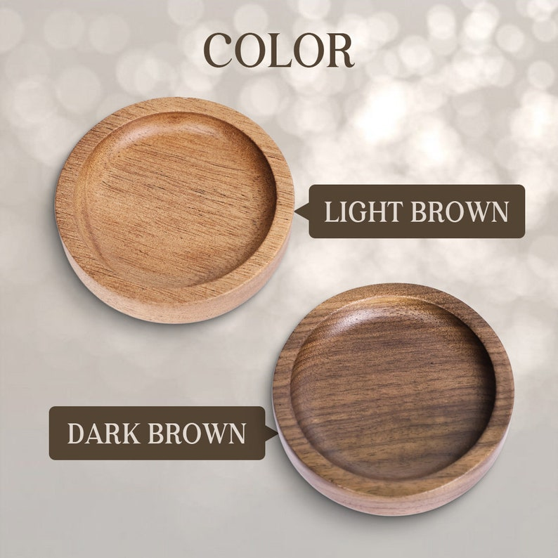 Personalized Wooden Ring Dish, Custom Round Wood Ring Dish, Engagement Ring Holder, Wedding Gift for Couple, Round Jewelry Tray