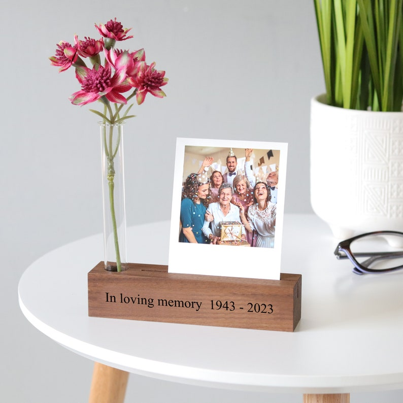 In Loving Memory Personalised Photo Block with Print and Stem Vase