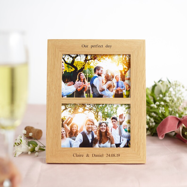 Oak Double Aperture 6"x4" or 7"x5" Personalised Photo Frame / Wedding Photo Frame / Gifts for Couples Frame / Split Photo Frame