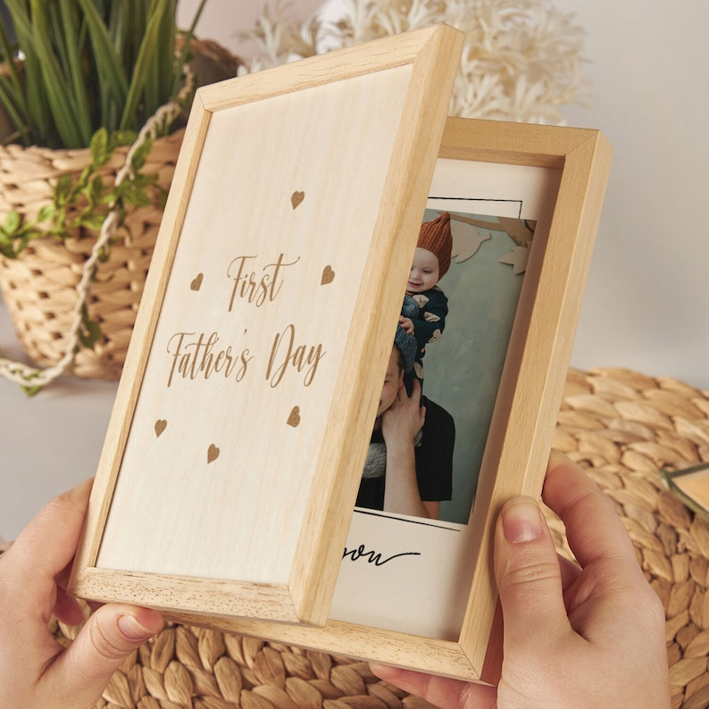 Custom Frame For First Fathers Day, Wooden Keepsake Box Gift For Dad, Personalized Gift Box for Him, Unique Photo Gift for Happy Fathers Day