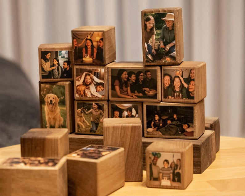 Custom Wooden Photo Blocks Collage – Stackable Wood Photo Block Set, Family & Personalized Picture Gift