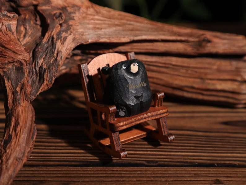 Custom Name Wooden Bears Sculpture, Handmade Wooden Animal Figurine, Home Decor, Wood Pet Figurine, Birthday Gift, Handmade Wooden Gift