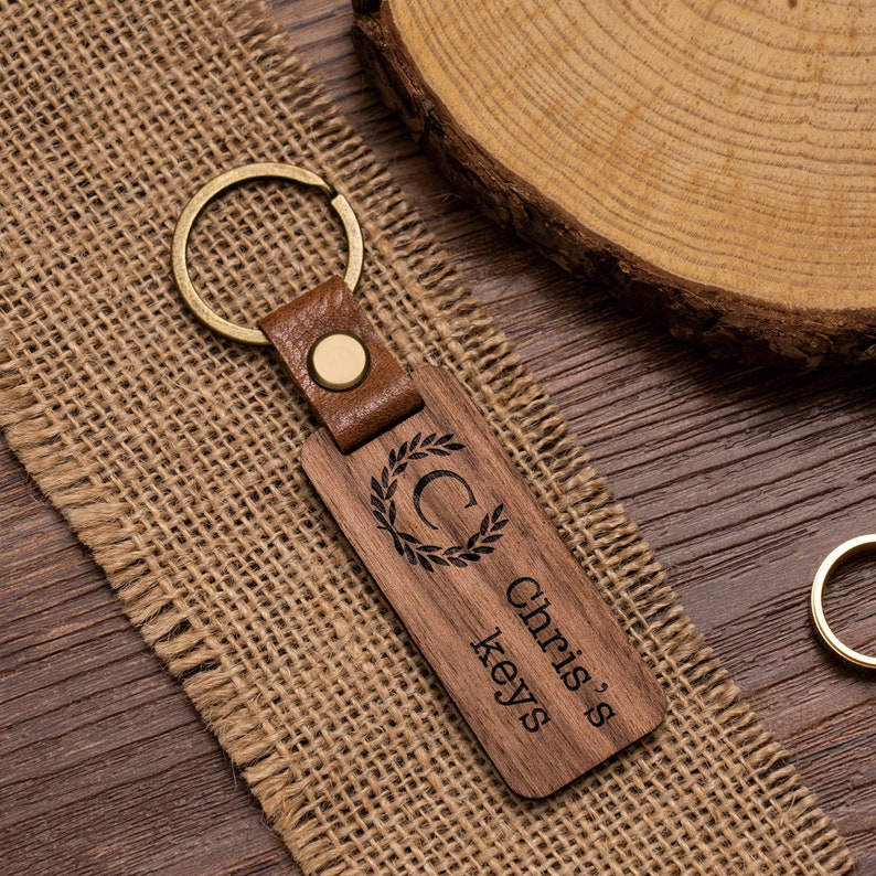 Personalized Walnut Wood Keychain