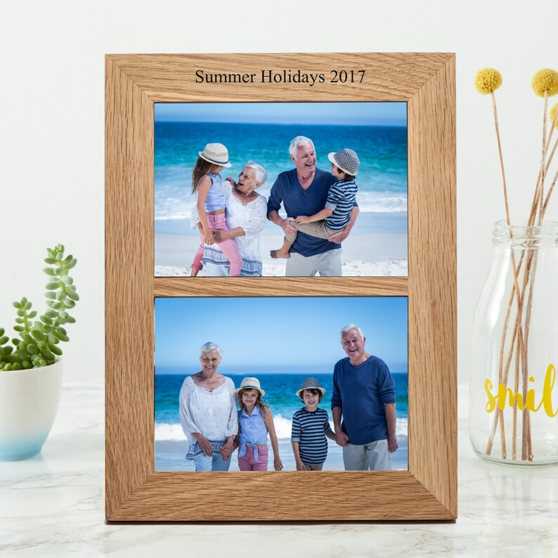 Oak Double Aperture 6"x4" or 7"x5" Personalised Photo Frame / Wedding Photo Frame / Gifts for Couples Frame / Split Photo Frame