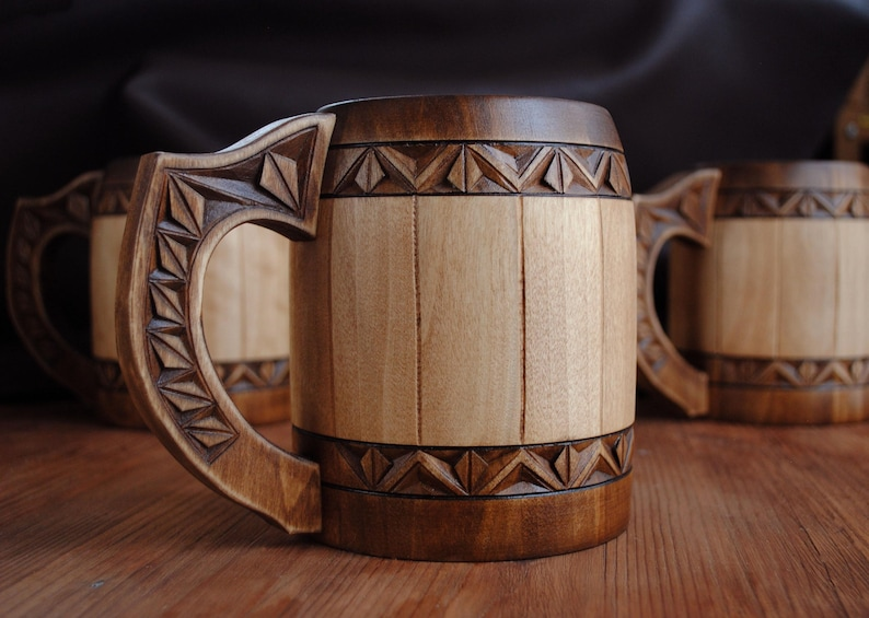EXCLUSIVE hand carved wooden mug Groom Best man Groomsman gift viking tankard 5 anniversary for him Christmas Dad Husband personalize gift