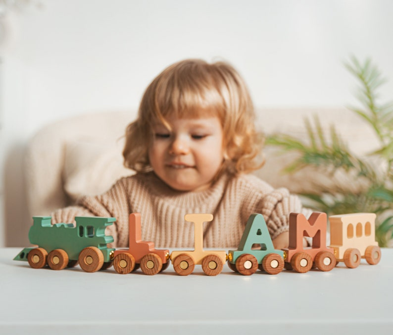 Personalized Train | Train Name With Magnets First Birthday Gift Baby Toys Wooden Train With Railway Fidget Toys For Kids Nursery Decor