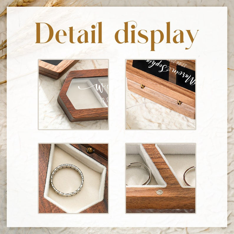 Personalized Wedding Ring Box, Custom Wood Ring Box, Ring Box Holder, Proposal Ring Box, Double Slot Ring Bearer Box, Wood Two Ring Box