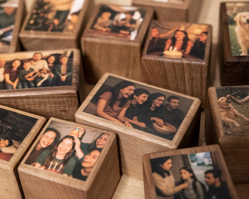 Custom Wooden Photo Blocks Collage – Stackable Wood Photo Block Set, Family & Personalized Picture Gift