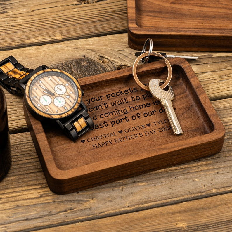 Empty your Pockets Daddy - Custom Engraved Wood Tray, Father's Day Gift for Dad, Custom Wood Catchall, Personalized Valet Tray for Men