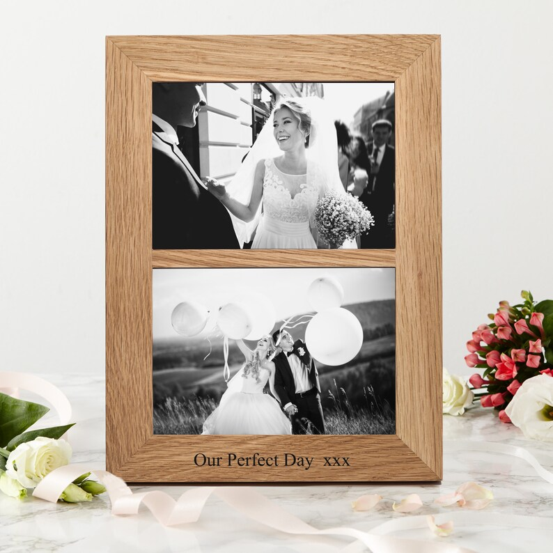 Oak Double Aperture 6"x4" or 7"x5" Personalised Photo Frame / Wedding Photo Frame / Gifts for Couples Frame / Split Photo Frame